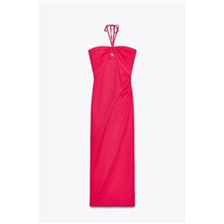 LINEN BLEND MIDI CUT-OUT DRESS