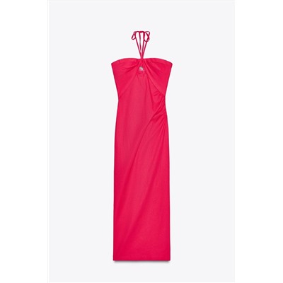 LINEN BLEND MIDI CUT-OUT DRESS