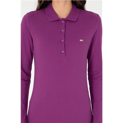 Kadın Menekşe Basic Polo Yaka Sweatshirt