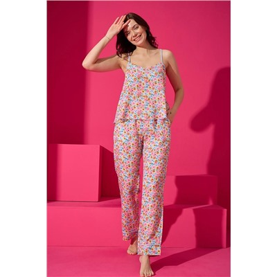 WAYNAP Kadın İp Askılı Düğmeli Pijama Takımı Desenli Tampap 7401 4175282162