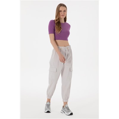 Kadın Açık Gri Jogger Fit Kanvas Pantolon