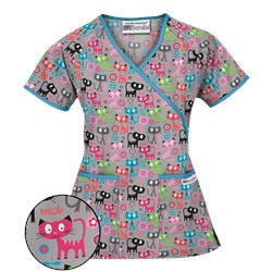 UA Cats Meow Dove Grey Mock Wrap Scrub Top