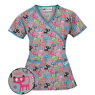 UA Cats Meow Dove Grey Mock Wrap Scrub Top