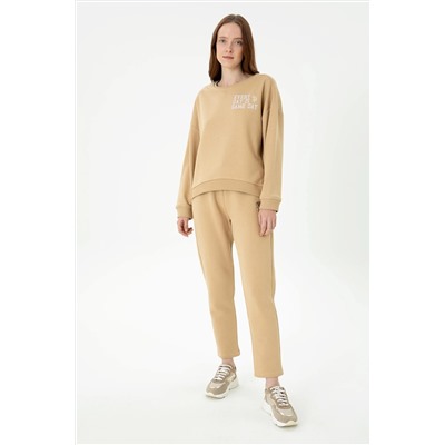 Kadın Kum Bisiklet Yaka Sweatshirt