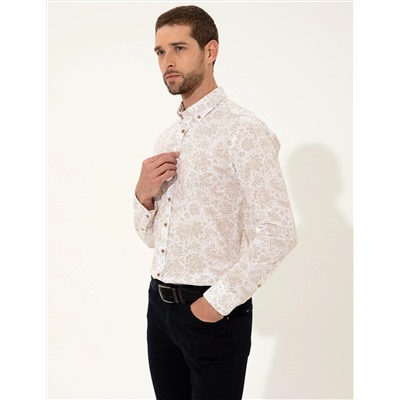 Açık Kahverengi Slim Fit Uzun Kollu Gömlek