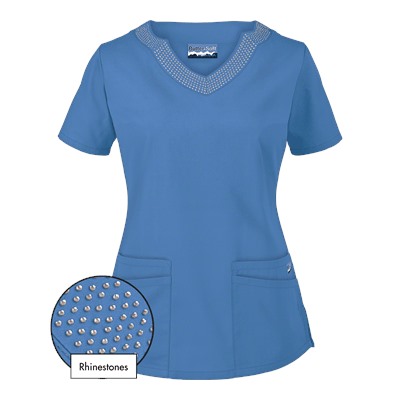 Butter-Soft Scrubs by UA™ Scallop Neck Top w/ Rhinestone Detail