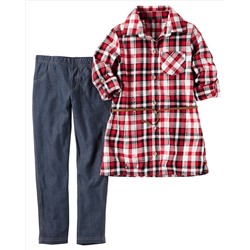 2-Piece Metallic Plaid Tunic & Jegging Set