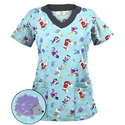 Happy Scrubs® Fall Friends Angel Blue Print Scrub Top
