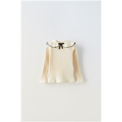 RIBBED TOP WITH BOW AND COLLAR DETAIL