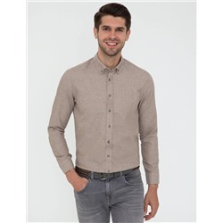 Bej Slim Fit Uzun Kollu Gömlek