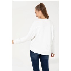 Kadın Ekru Bisiklet Yaka Basic Sweatshirt