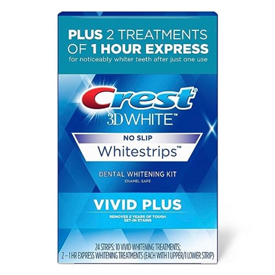 Crest 3D Whitestrips, Vivid Plus, Teeth Whitening Strip Kit, 24 Count (Pack of 1)