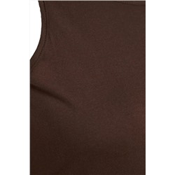 Koyu Kahverengi Shift Bisiklet Yaka Yırtmaçlı %100 Pamuk Maxi/Uzun Örme Elbise TBBSS22AH0162