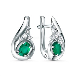 Серьги из серебра с зелёным агатом и фианитами родированные 2-4106-001