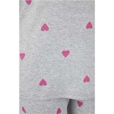 Gri Melanj Kalpli Slogan Baskılı Lastikli Örme Pijama Takımı TBBAW26AI00020