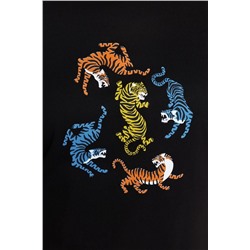 Siyah Bisiklet Yaka Leopar Baskılı %100 Pamuk Örme Büyük Beden T-shirt Elbise TBBSS23AH00163
