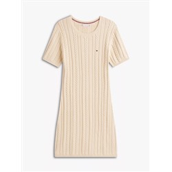 Short-Sleeve Cable Knit Sweater Dress