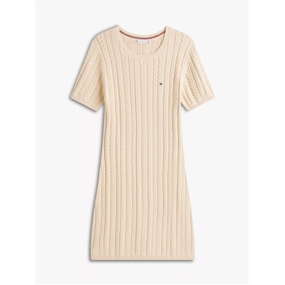 Short-Sleeve Cable Knit Sweater Dress