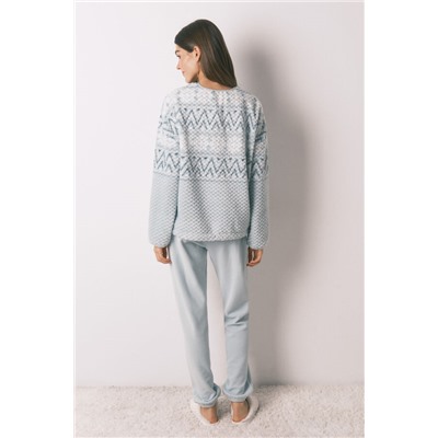 Pijama largo polar verde cenefa