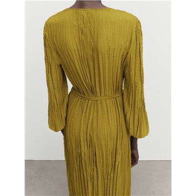 Vestido midi plisado cordones