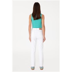 Kadın Beyaz Slim Flare Cropped Fit Jean Pantolon