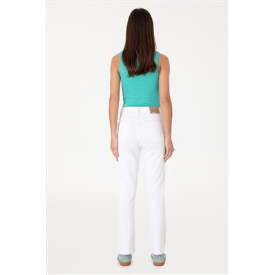 Kadın Beyaz Slim Flare Cropped Fit Jean Pantolon