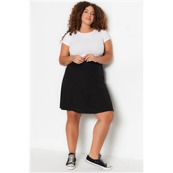 Siyah Beli Lastikli Mini Örme Büyük Beden Etek TBBSS23AZ00042