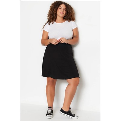 Siyah Beli Lastikli Mini Örme Büyük Beden Etek TBBSS23AZ00042