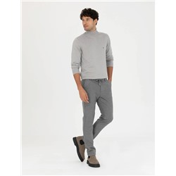 Açık Gri Melanj Slim Fit Yarım Balıkçı Basic Triko Kazak