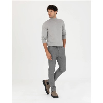 Açık Gri Melanj Slim Fit Yarım Balıkçı Basic Triko Kazak