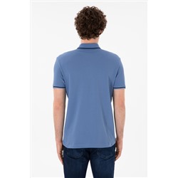 Erkek Slim Fit Polo Yaka Koyu Mavi Basic Tişört