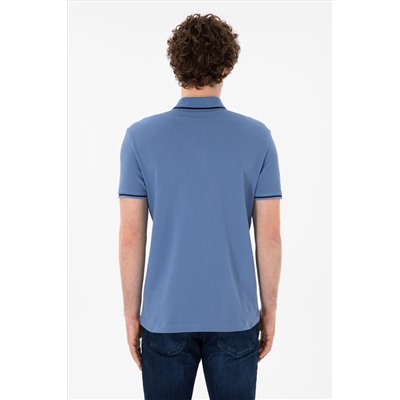Erkek Slim Fit Polo Yaka Koyu Mavi Basic Tişört