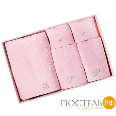 BLUMARINE КОМП полот 5пр 2x40х60+2x60х110+100х150 CROCIERA rosato/розовый со стразами Swarovski 450гр/м х/б