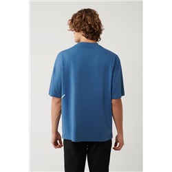 İndigo %100 Pamuk Bisiklet Yaka Baskılı T-Shirt