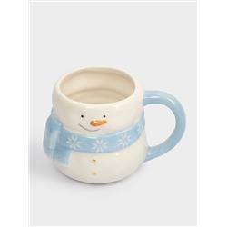 Кружка, 450 мл, керамика, бело-голубая, Снеговик в шарфе, Snowman