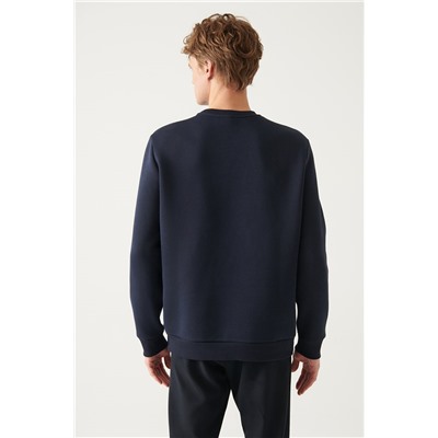 Lacivert Bisiklet Yaka 3 İplik İçi Polarlı Baskılı Regular Fit Standart Kesim Sweatshirt