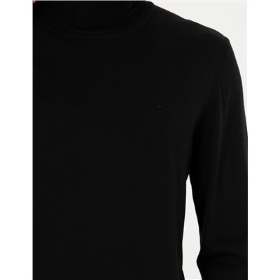 Siyah Slim Fit Balıkçı Yaka Basic Triko Kazak