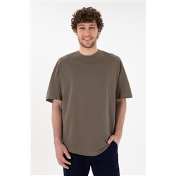 Erkek Long Fit Bisiklet Yaka Vizon Basic Tişört