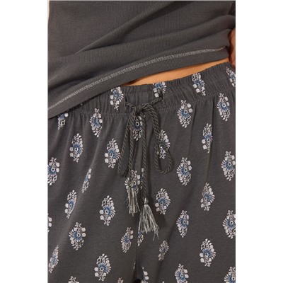 Pijama largo algodón gris paisley