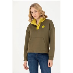 Kadın Haki Dik Yaka Sweatshirt