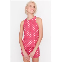 TRENDYOLMİLLA Fuşya Puantiyeli Atlet-Şort Örme Pijama Takımı THMSS23PT00001