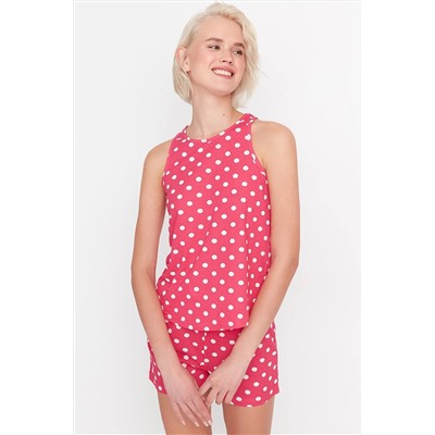 TRENDYOLMİLLA Fuşya Puantiyeli Atlet-Şort Örme Pijama Takımı THMSS23PT00001