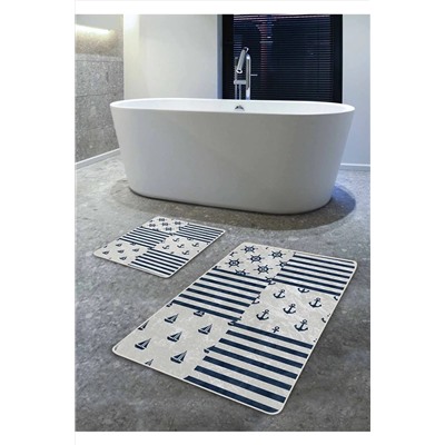 Pilloveland Kaymaz Taban Yıkanabilir 2’li Banyo Paspası - Bosphorus Desenli 60*100 Cm - 50*60 Cm BM0198
