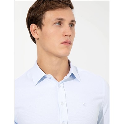 Açık Mavi Slim Fit Armürlü Uzun Kollu Gömlek