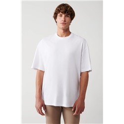 Avva Erkek Beyaz Oversize %100 Pamuk Yumuşak Dokulu Bisiklet Yaka T-shirt B001085
