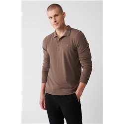Avva Erkek Vizon 3 Düğmeli Polo Yaka Regular Fit Standart Kesim Triko Kazak E005006