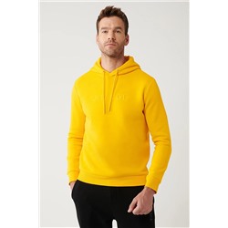 Avva Erkek Sarı Kapüşonlu Yaka 3 İplik Şardonlu Piramit Baskılı Standart Fit Normal Kesim Sweatshirt A32Y A32Y1240