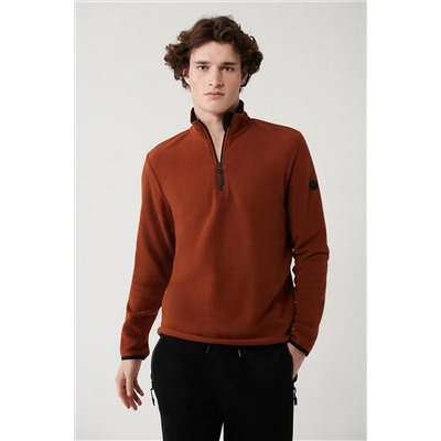 Avva Erkek Kiremit Dik Yaka Soğuğa Dayanıklı Yarım Fermuarlı Standart Fit Normal Kesim Polar Sweatshirt E E001068