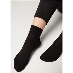 Kurze gerippte Socken mit Baumwolle und Kaschmir