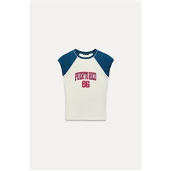 SLUB KNIT T-SHIRT WITH SLOGAN
